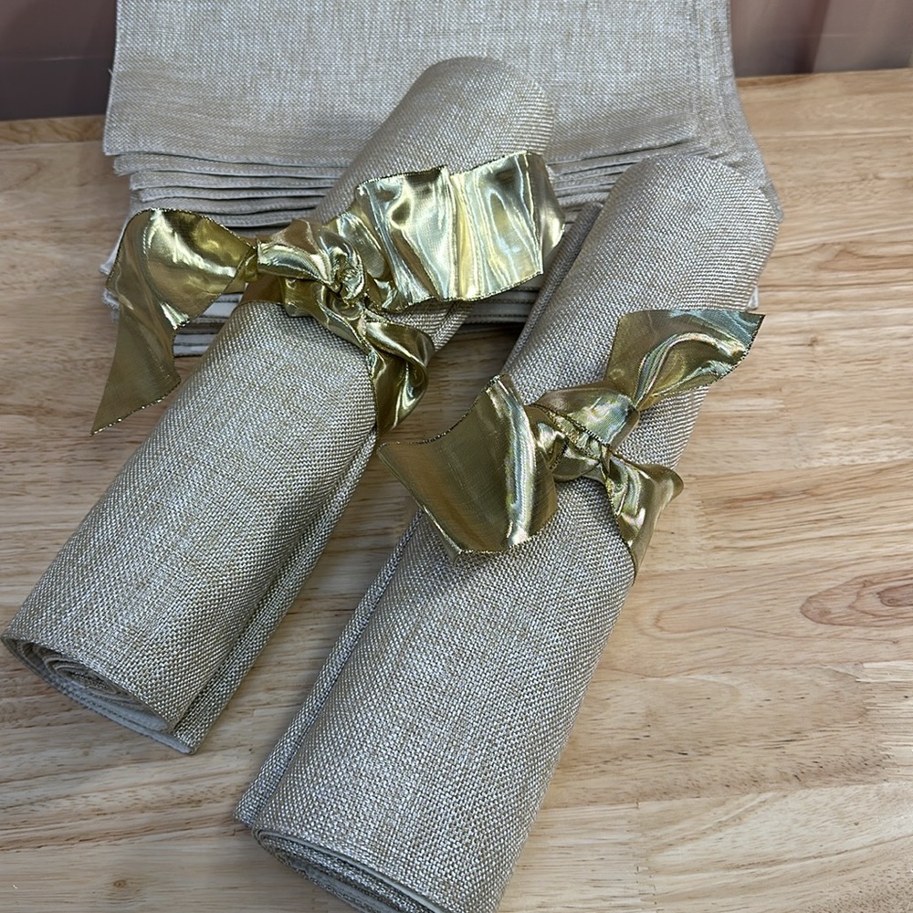 Pier 1 2 14 x 72” Cream/Gold Shimmer table runners EUC